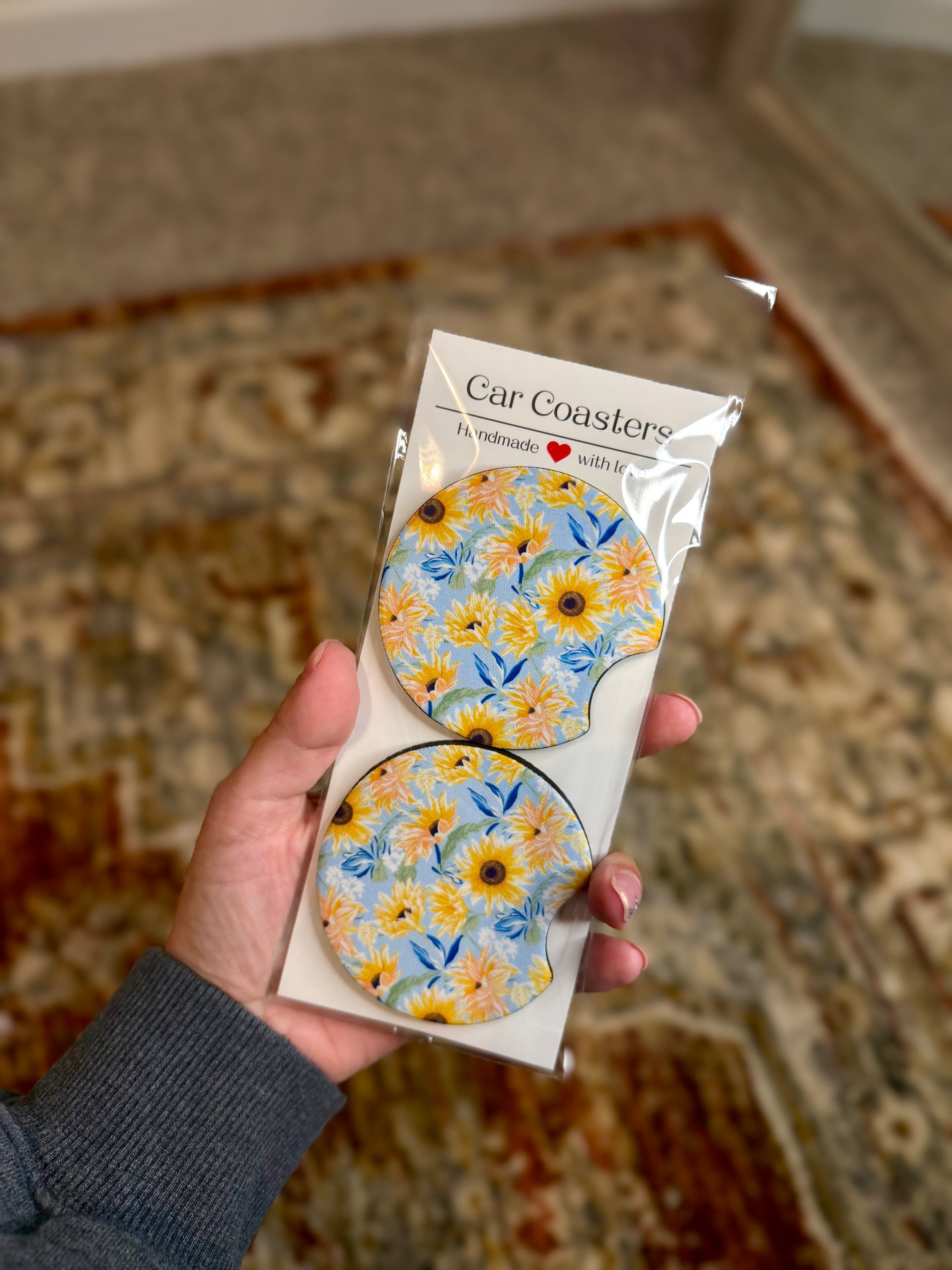 Sunflower Fields Car Coaster Set